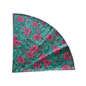 Poinsettia and Holly Berry Christmas Round Table Cloth 68 In Diameter